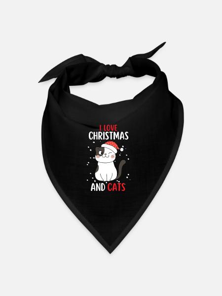 I Love Christmas and Cats Katze Weihnachten - Bandana Dreieckstuch - Schwarz