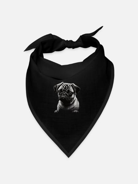 Mops-schablonen-design Weiß Und Schwarz - Bandana Dreieckstuch - Schwarz