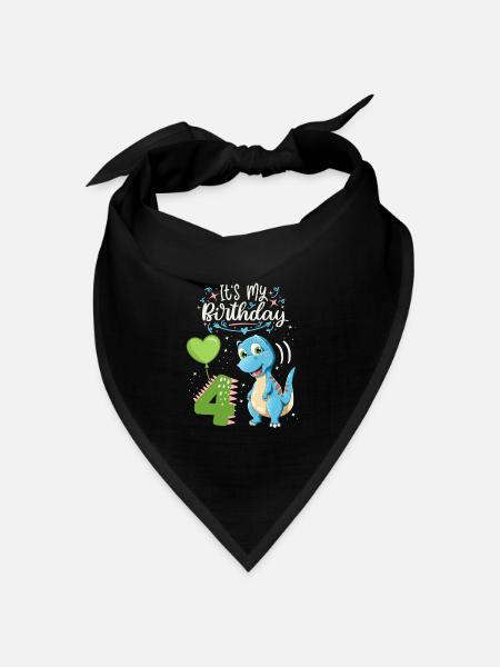 4. Geburtstag Dinosaurier, Dino-Kind, 4 Jahre alt - Bandana Dreieckstuch - Schwarz