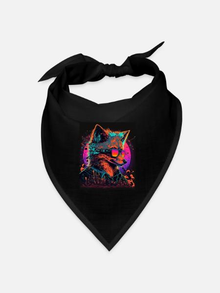 Retro Futuristic Synthwave Fox - Bandana Dreieckstuch - Schwarz