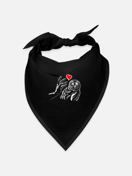 Eule Herz Händchen Halten mit Eule - Bandana Dreieckstuch - Schwarz