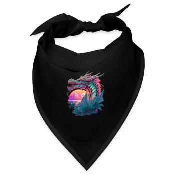 Drache Vaporwave Abstrakte Landschaft Mond Baum - Bandana Dreieckstuch - Schwarz - Vorne