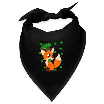 Niedlicher Fuchs Kleeblätter St. Patrick's Day - Bandana Dreieckstuch - Schwarz - Vorne