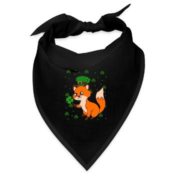 Niedlicher Fuchs Kleeblätter St. Patrick's Day - Bandana Dreieckstuch - Schwarz - Vorne