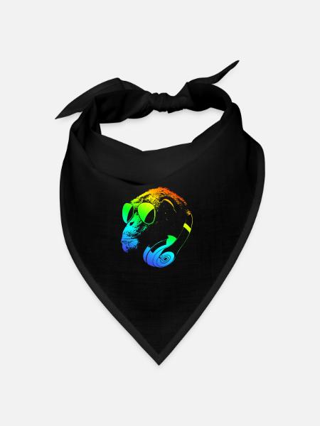 Affe mit DJ Kopfhörer und Sonnenbrille - Bandana Dreieckstuch - Schwarz