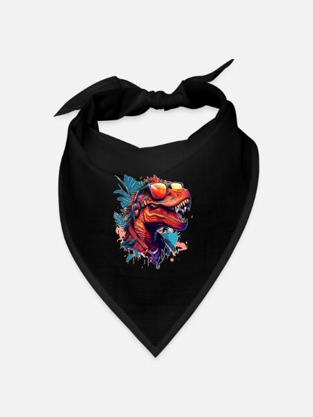 Sommer Sonne und Party Dino T-Rex Kopf - Bandana Dreieckstuch - Schwarz