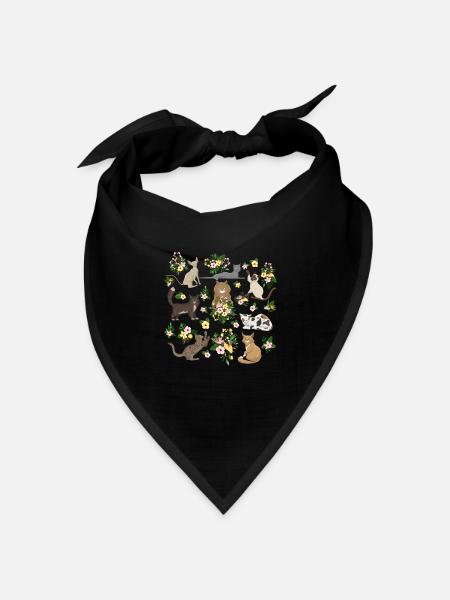Verspielte Katzen Blumen Niedliche Feline - Bandana Dreieckstuch - Schwarz