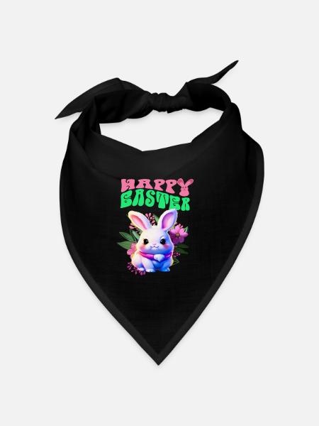Osterhase - süßes Kaninchen Frohe Ostern - Bandana Dreieckstuch - Schwarz