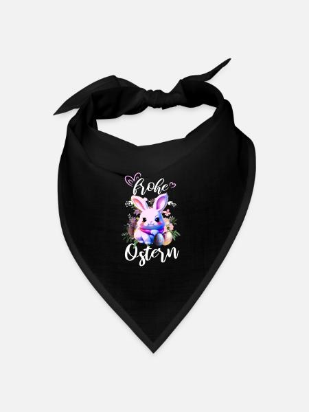 Floraler süßer Osterhase Frohe Ostern - Bandana Dreieckstuch - Schwarz