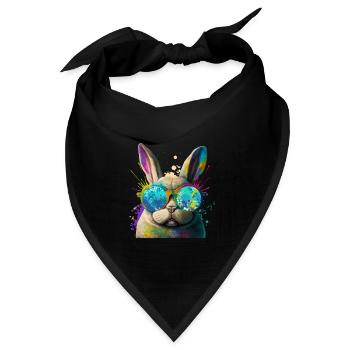 Hasengesicht Cooler Osterhase mit Brille - Bandana Dreieckstuch - Schwarz - Vorne