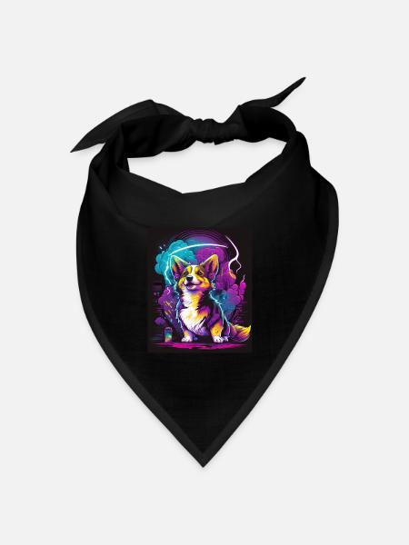 Synthwave Corgi - Retro Futuristische Haustierkunst - Bandana Dreieckstuch - Schwarz