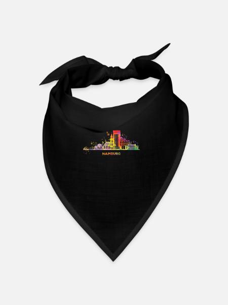 Hamburger Skyline Bunt Stadtbild Hamburg - Bandana Dreieckstuch - Schwarz