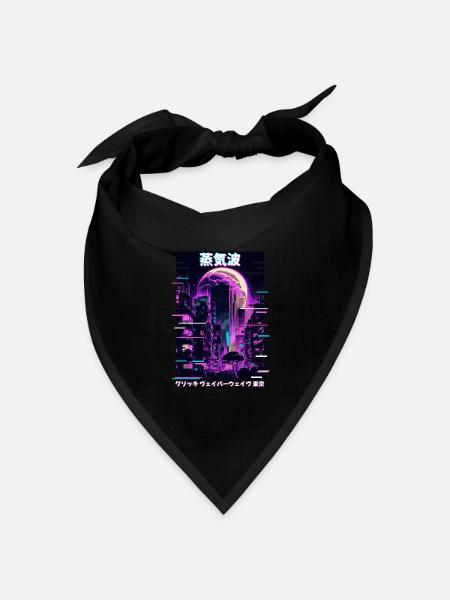 Anime Tokyo City Japanese Vaporwave Aesthetic - Bandana Dreieckstuch - Schwarz