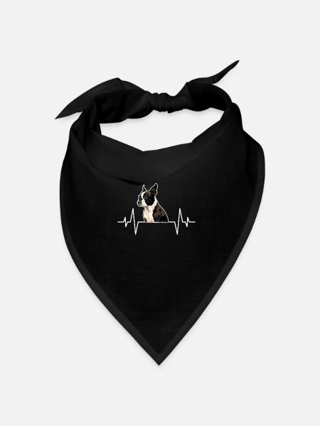 Boston Terrier Hund Herzschlag - Bandana Dreieckstuch - Schwarz