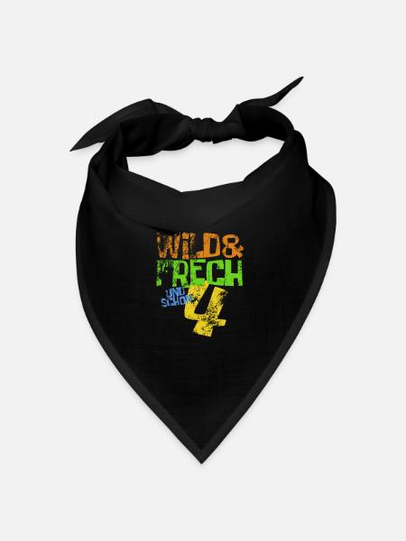 Wild & frech und schon 4 Geburtstag Geschenk - Bandana Dreieckstuch - Schwarz