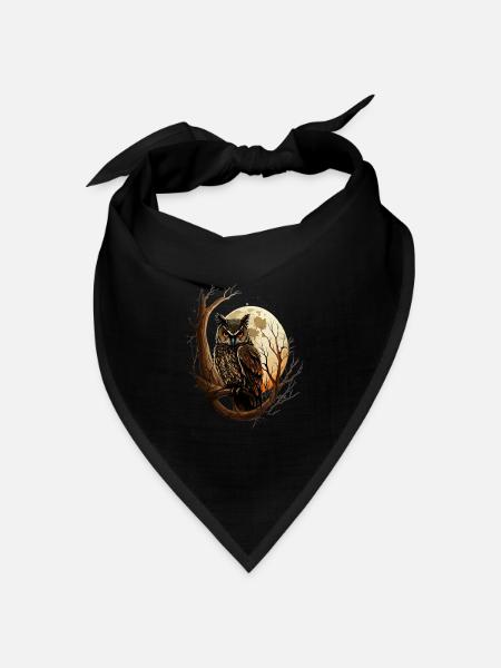 Owl Vollmond Eule im Wald Nachteule - Bandana Dreieckstuch - Schwarz