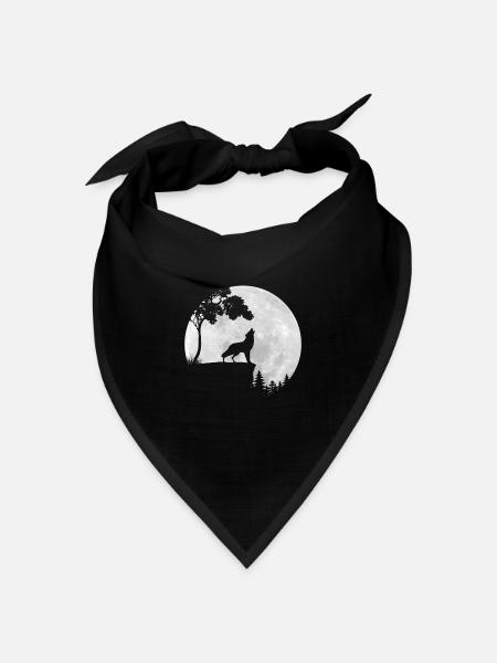Vollmond - Nacht - Wolf Silhouette - Bandana Dreieckstuch - Schwarz