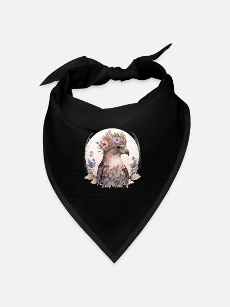 Cute Hawk Bird Of Prey Flower Crown Floral Bird Wa - Bandana Dreieckstuch - Schwarz