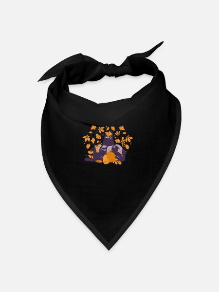 Katze Blatt Herbst Hallo Herbstblätter Lustige - Bandana Dreieckstuch - Schwarz