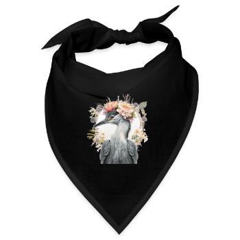 Watercolor Heron Freshwater Bird Flower Crown Flor - Bandana Dreieckstuch - Schwarz - Vorne