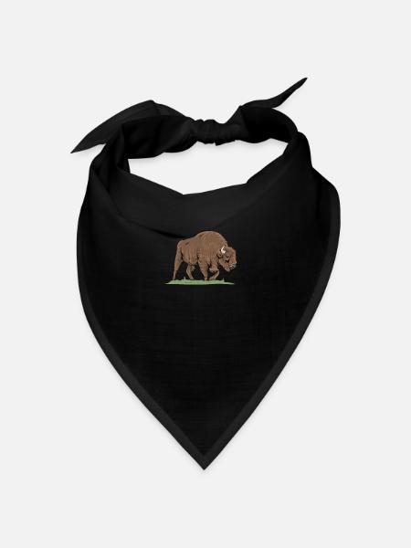 Wisent I Bison Wildrind Motiv mit Büffel und Kalb - Bandana Dreieckstuch - Schwarz