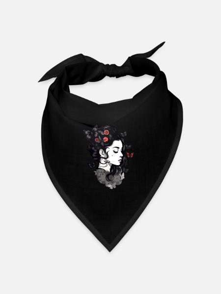 Gothic Mädchen und Schmetterlinge: Aesthetic - Bandana Dreieckstuch - Schwarz