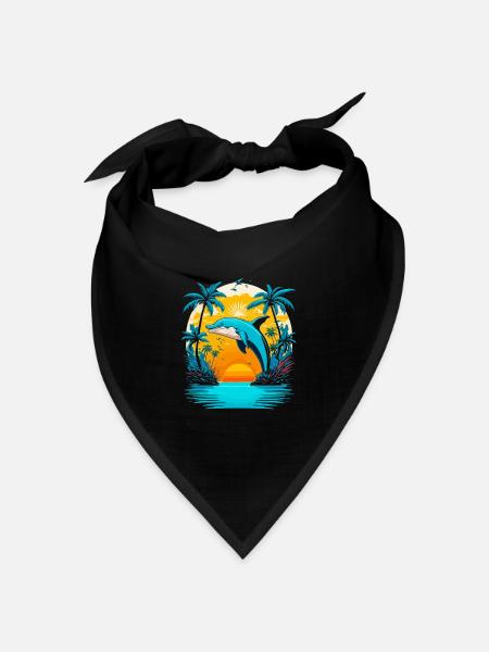 Delfin Sommer Tropischen Sonnenuntergang - Bandana Dreieckstuch - Schwarz