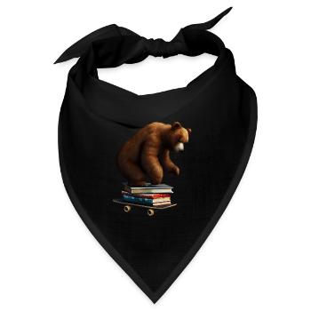 Lesender Bär auf dem Skateboard - Bandana Dreieckstuch - Schwarz - Vorne