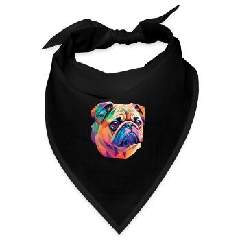 Mops Hund Polygon Kunst Geometrische Pug Hunde - Bandana Dreieckstuch - Schwarz - Vorne