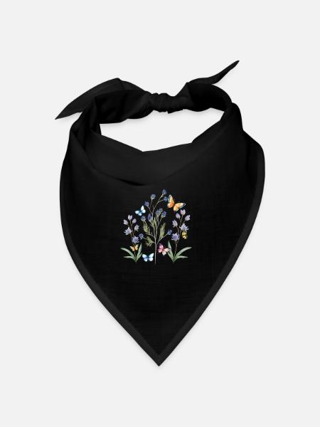 bunte Blumenwiese mit Schmetterlingen - Bandana Dreieckstuch - Schwarz