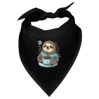 freundliches Faultier mit duftendem Kaffee sagt HI - Bandana Dreieckstuch - Schwarz - Vorne