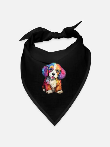 Welpe Hund Regenbogen - Bandana Dreieckstuch - Schwarz