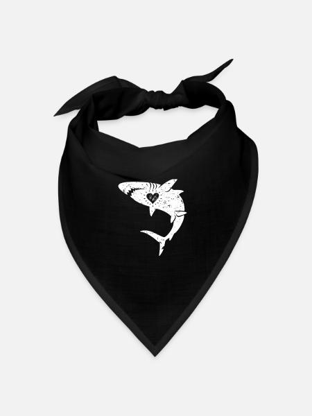 Haifisch Herz Hai Liebe Fisch - Bandana Dreieckstuch - Schwarz