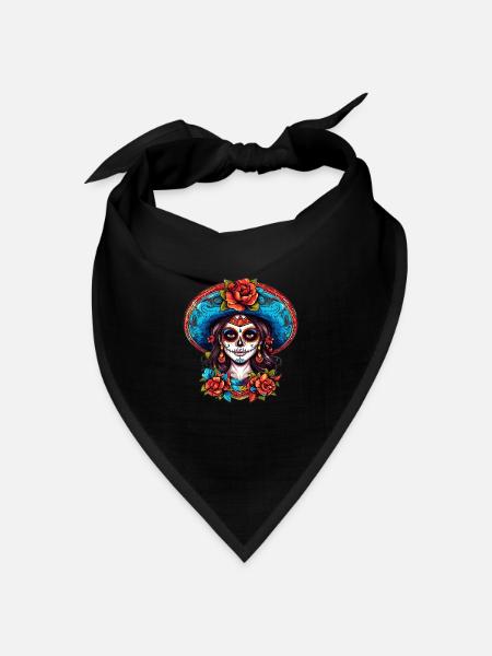 Mexiko La Calavera Catrina Damen Haloween - Bandana Dreieckstuch - Schwarz