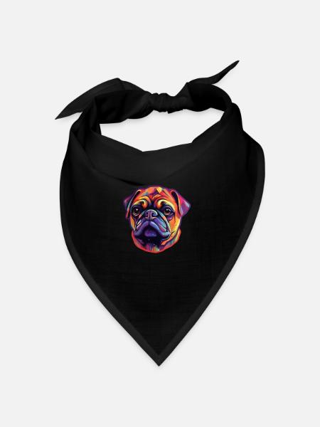 Mops Regenbogenfarben - Bandana Dreieckstuch - Schwarz
