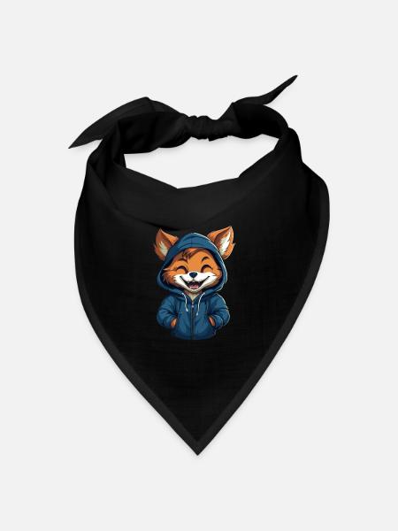 Süßer Cartoon-Fuchs im blauen Hoodie lacht frech - Bandana Dreieckstuch - Schwarz
