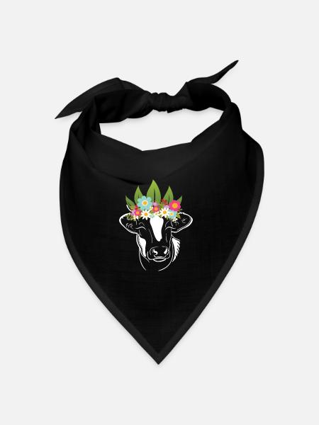 Blumen Kuh Kühe Bauer - Bandana Dreieckstuch - Schwarz