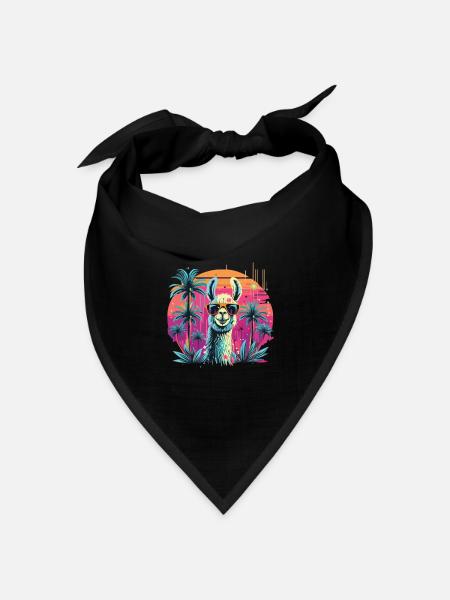Alpaka Retro Sunset Alpaka Sonnenbrille Alpakas - Bandana Dreieckstuch - Schwarz