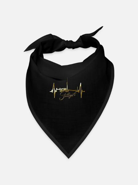 Stuttgart Skyline Herzschlag Herz Stuttgarter Fan - Bandana Dreieckstuch - Schwarz