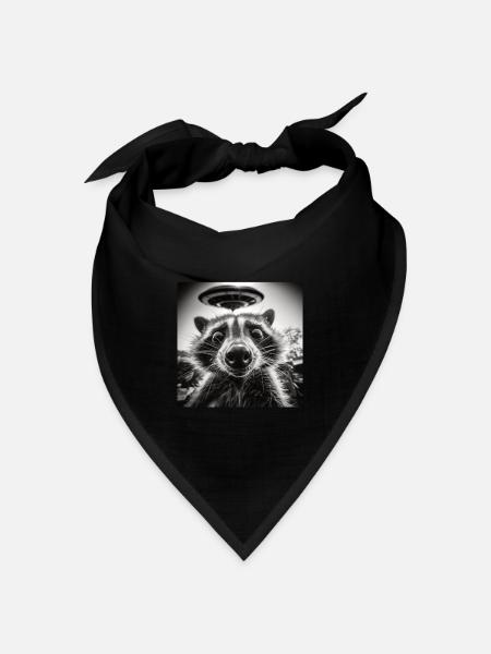 Lustig Erschrecktes Waschbär Selfie UFO Alien - Bandana Dreieckstuch - Schwarz
