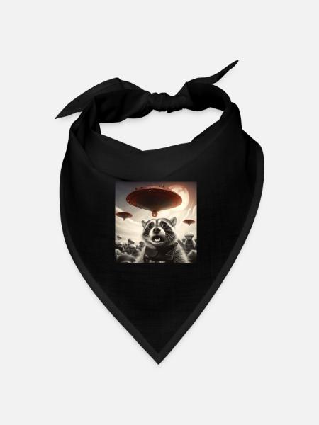 Lustig Erschrecktes Waschbär Selfie UFO Alien - Bandana Dreieckstuch - Schwarz
