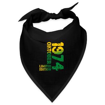 1974 Oktober Limited Edition 49. Geburtstag Deko - Bandana Dreieckstuch - Schwarz - Vorne