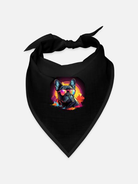 80er 90er Synthwave French Bulldog - Bandana Dreieckstuch - Schwarz