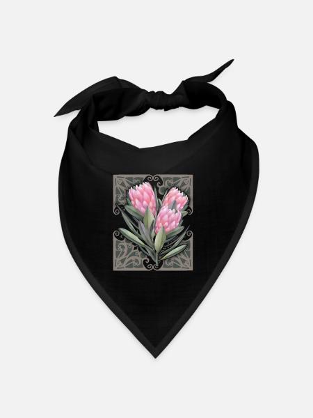 Protea vintage botanische Illustration, Blumen - Bandana Dreieckstuch - Schwarz