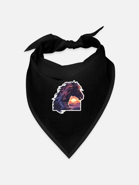 Pferde Schwarzes Pferd Pferd Sonnenuntergang - Bandana Dreieckstuch - Schwarz
