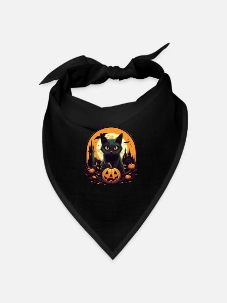 Katzen Halloween Kürbis Katzen Liebhaber - Bandana Dreieckstuch - Schwarz