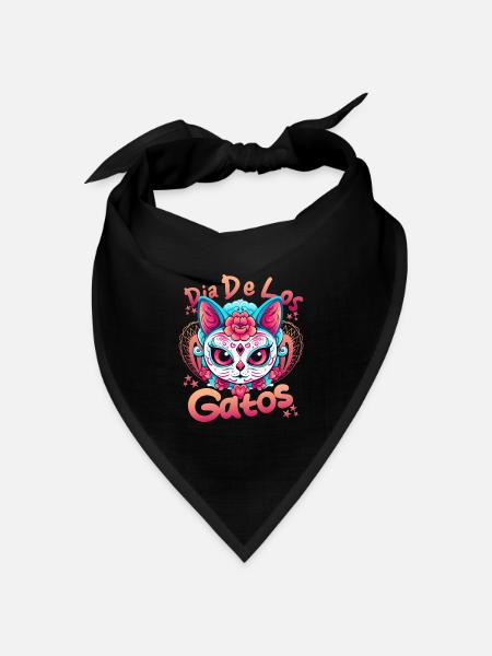 Kawaii Sugar Skull Cat Dia de Los Gatos Day of The - Bandana Dreieckstuch - Schwarz