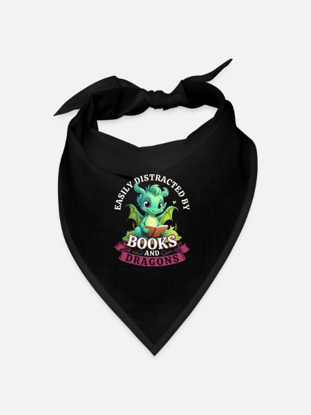 Easily Distracted By Books And Dragons: Drachen - Bandana Dreieckstuch - Schwarz