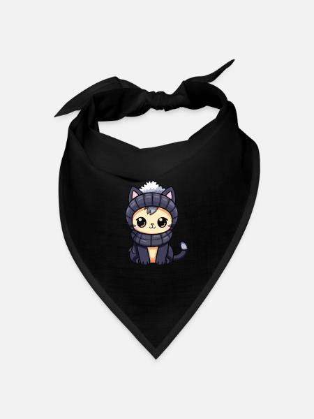 Katze Winter Comic - Bandana Dreieckstuch - Schwarz
