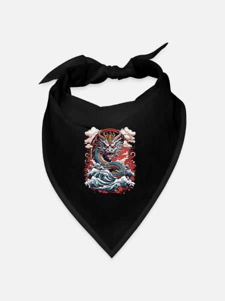 Asiatischer Drache Retro Ukiyo-E Japan Kunst Stil - Bandana Dreieckstuch - Schwarz